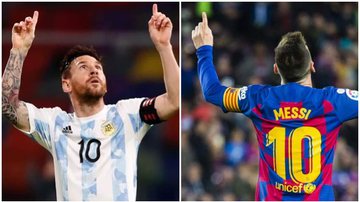 O gesto de Messi é sua comemoração característica. - Instagram/@leomessi e FCBarcelona
