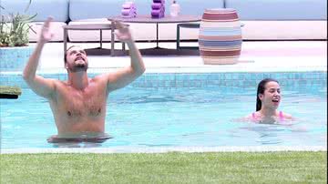 Larissa e Gustavo aproveitaram dia de piscina - Reprodução/Tv Globo