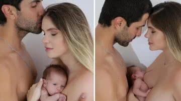 Bárbara Evans posa com o marido, Gustavo Theodoro, e a filha do casal, Ayla. - Instagram/@barbaraevans22