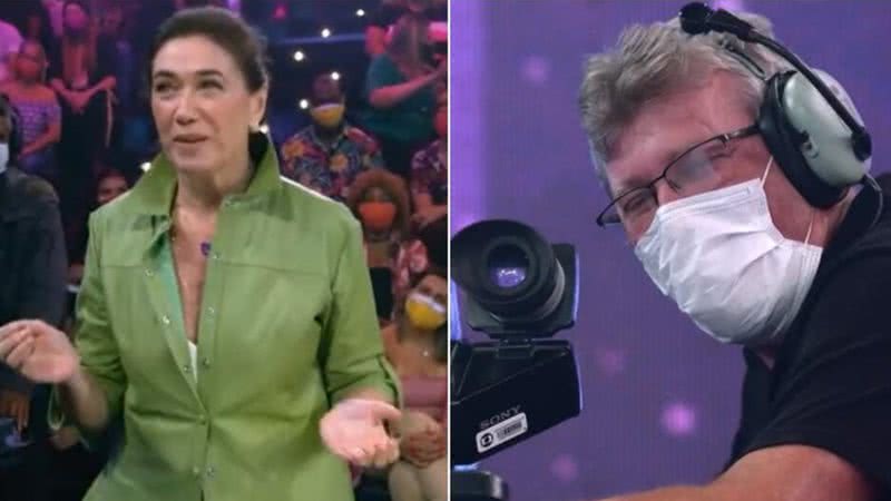Lilia Cabral confunde câmera do "Domingão" com Boninho e diverte Luciano Huck - Montagem/TV Globo
