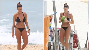 Bárbara Coelho saboreando uma água de coco durante voltinha na praia. - Fabricio Pioyani/AgNews