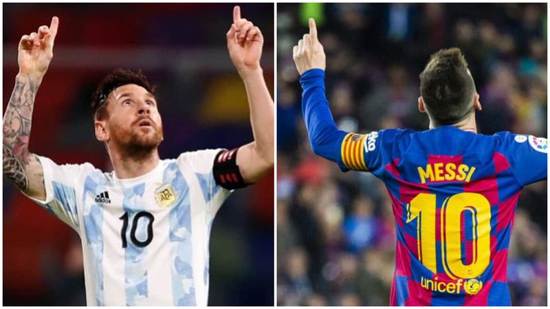 O gesto de Messi é sua comemoração característica. - Instagram/@leomessi e FCBarcelona