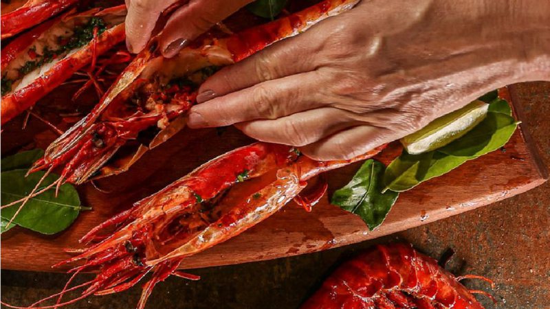 O camarão-carabineiro custa em média R$ 300 o quilo no Brasil e pode chegar até 35 centímetros - Foto: Reprodução/Instagram