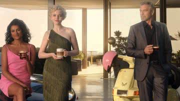 Da esquerda para direita: Simone Ashley, Julia Garner e George Clooney em comercial que mostra como o café tem a ver com a personalidade das pessoas - Divulgação