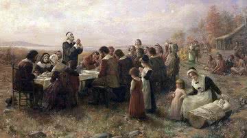Primeiro Thanksgiving em Plymouth, (óleo sobre tela de Jennie Brownscome) - Jennie Brownscome