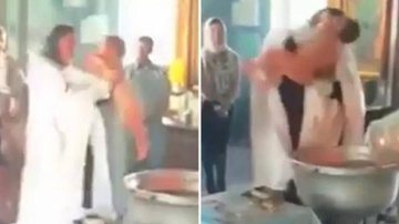 Padre realiza batismo violento - Reprodução/Instagram