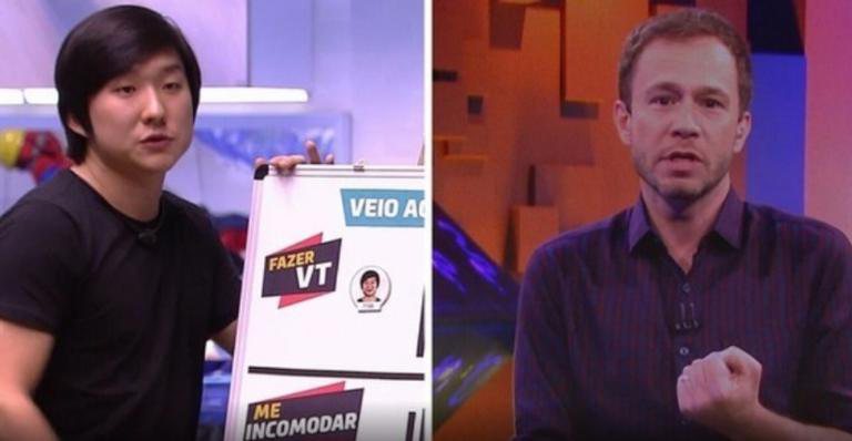 Pyong e Tiago Leifert durante transmissão ao vivo do 'BBB20' - TV Globo