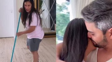 Simone Mendes dança com Kaká Diniz enquanto realiza faxina - Instagram/@simone