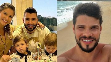 Gusttavo e Andressa com os filhos, à esquerda; Alexandre Suita à direita - Reprodução/Instagram