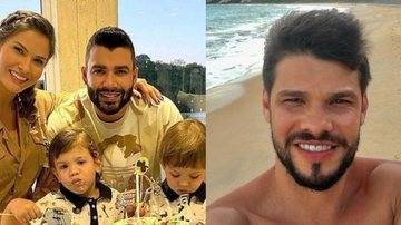 Gusttavo e Andressa com os filhos, à esquerda; Alexandre Suita à direita - Reprodução/Instagram