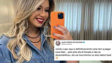 Marília Mendonça torcerá para Carla Diaz na próxima 'Prova do Líder'', no 'BBB 21' - Instagram @mariliamendoncacantora /Twitter @MariliaMReal