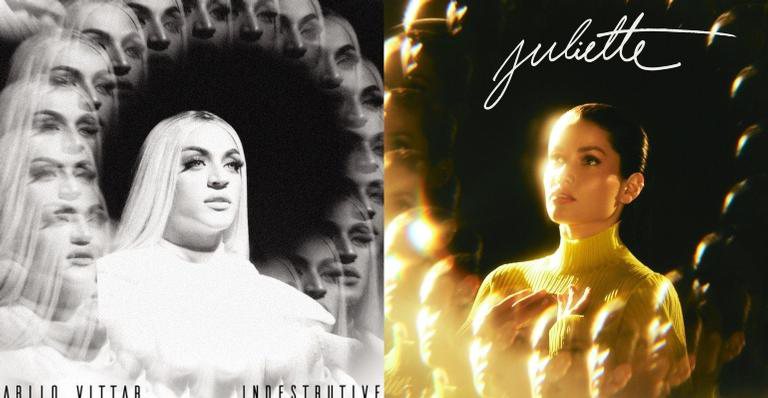 À esquerda, Pabllo Vittar na capa de 'Indestrutível'; à direita, Juliette em seu novo EP - Reprodução/Twitter