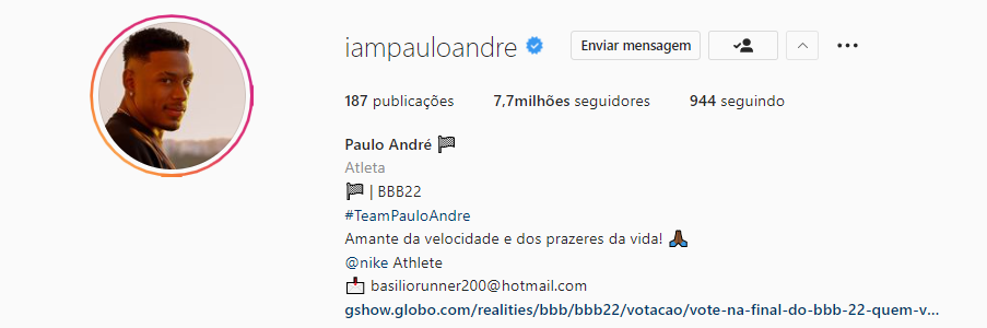 Perfil de Paulo André no Instagram