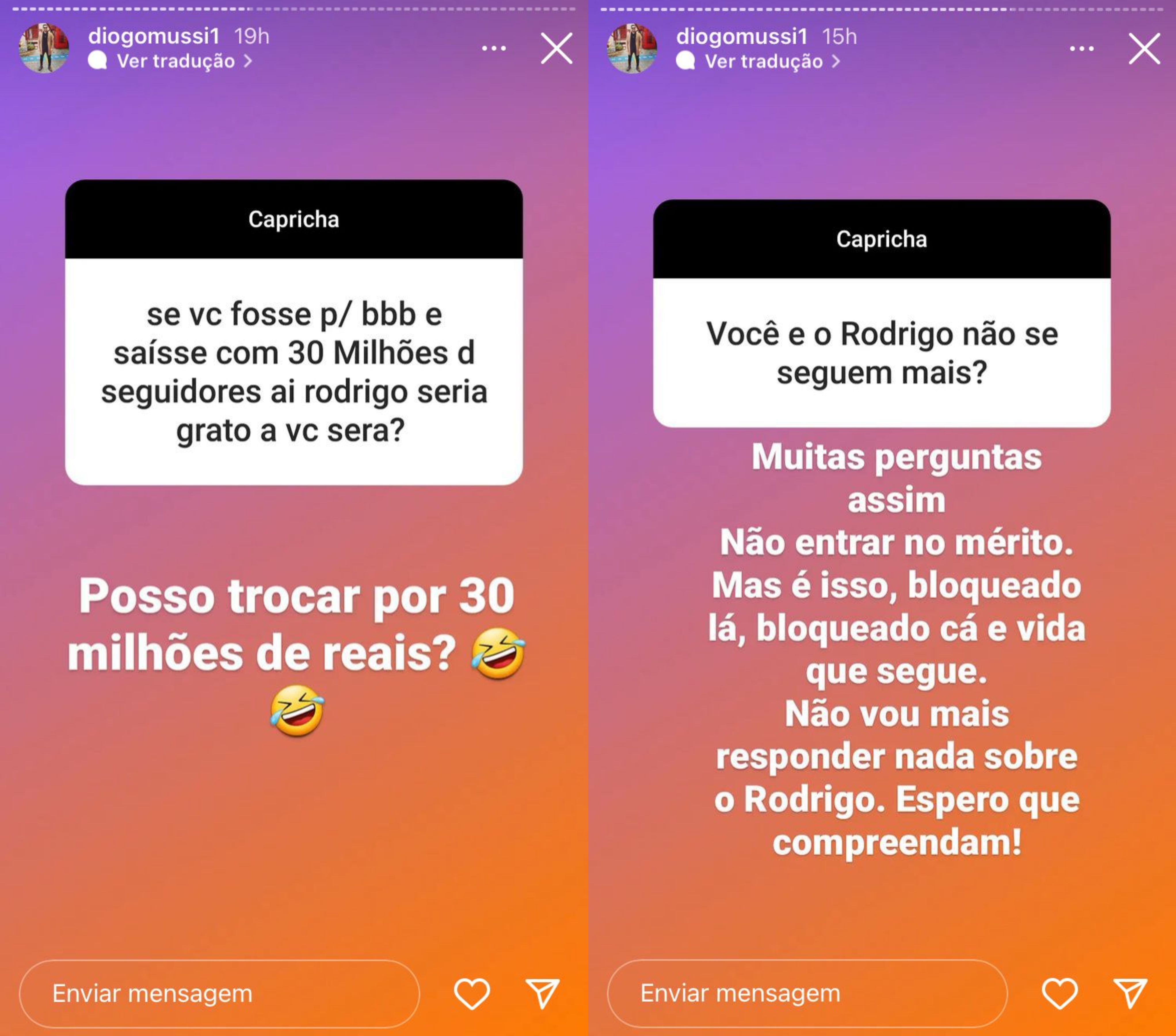 Rodrigo e Diogo Mussi deixaram de se seguir no Instagram - Reprodução/Instagram