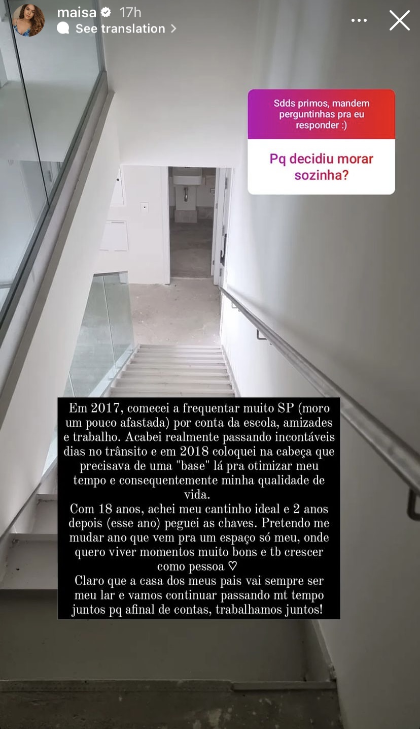 Foto da escada da nova casa de MaIsa Silva