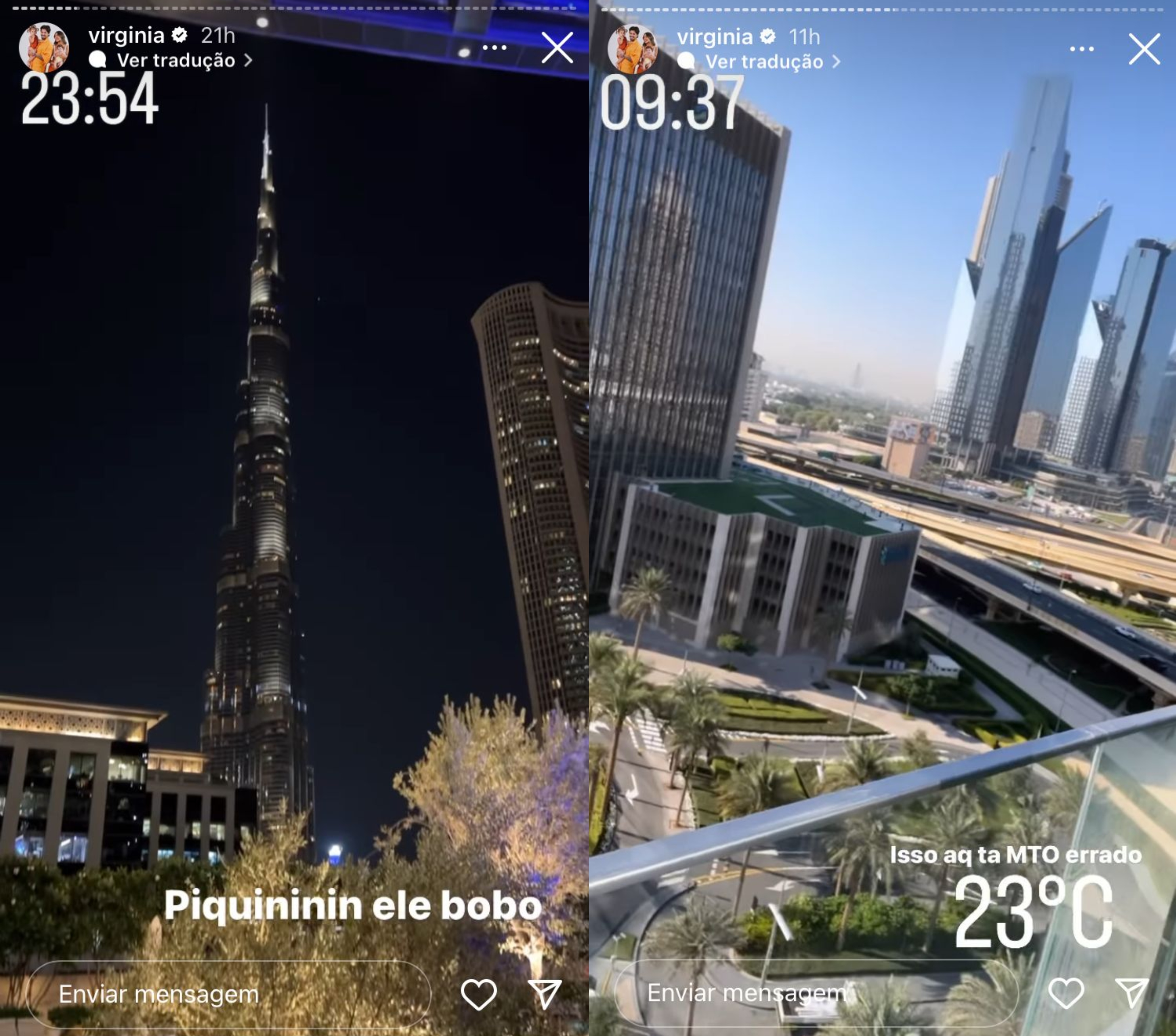 Dois Stories do Instagram com imagens de Dubai