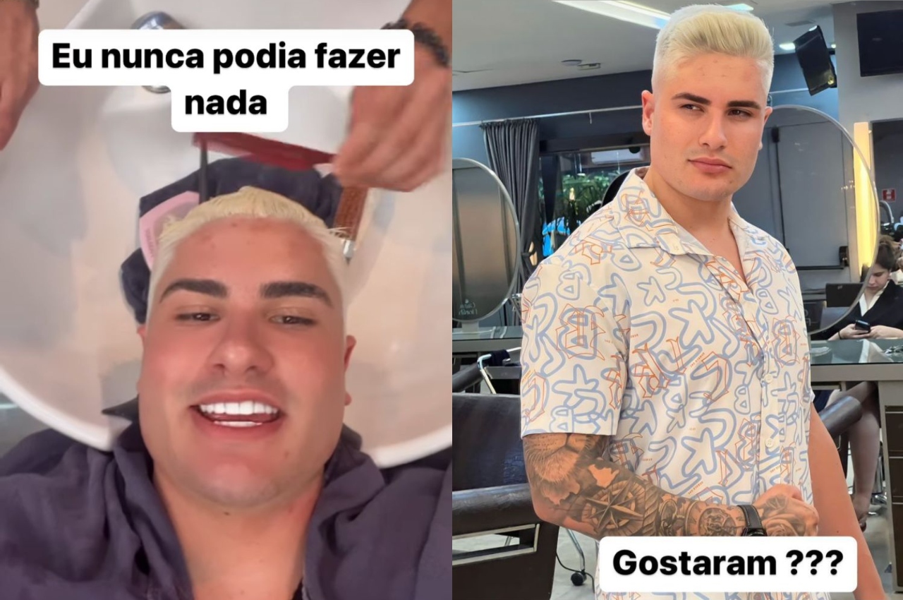 Dois Stories de Lucas Souza com o novo cabelo