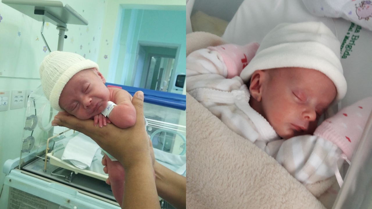 Duas imagens de Giovanna quando era recém-nascida
