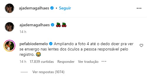 Comentário de padre Fábio de Melo em post de Jade Magalhães diverte web