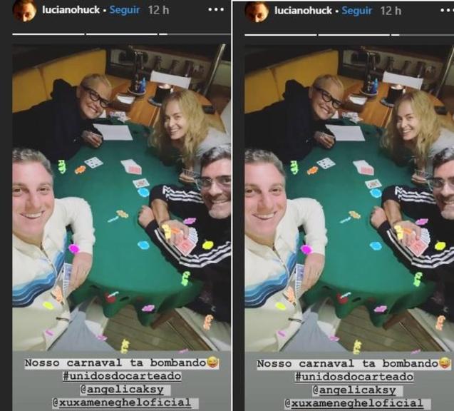 Luciano Huck, Angélica, Xuxa e Junno Andrade jogando cartas