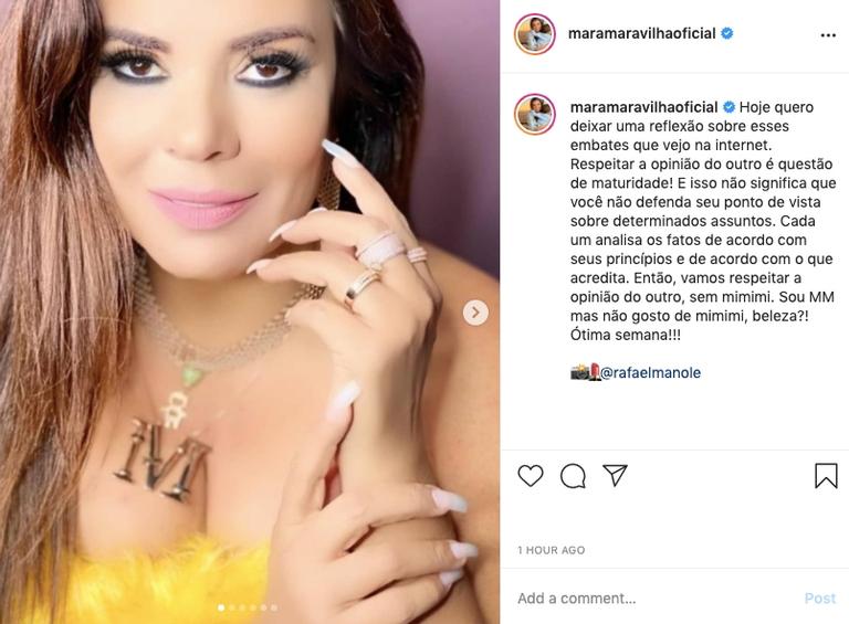 Mara Maravilha usa redes sociais para pedir que internautas deixem de 'mimimi'