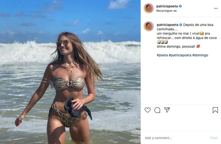 Patricia Poeta posa de biquini aproveitando dia na praia