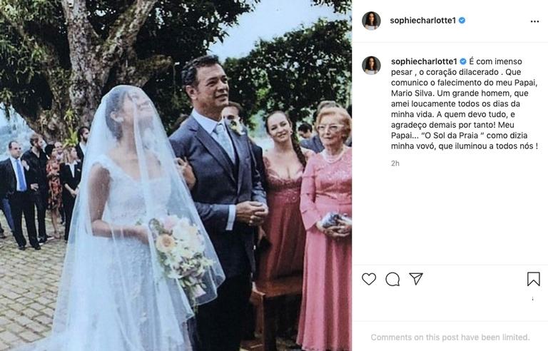Sophie Charlote lamenta morte do pai com homenagem em suas redes sociais