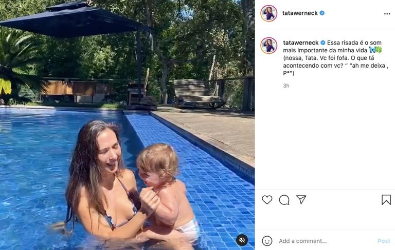 Tata Werneck se derrete com vídeo de Clara Maria brincando na piscina