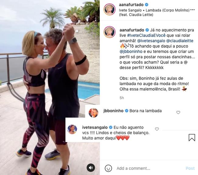 Ana Furtado e Boninho divertem seguidores ao compartilhar vídeo dançando lambada