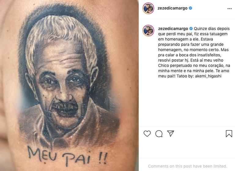 Zezé Di Camargo faz tatuagem em homenagem à noiva 