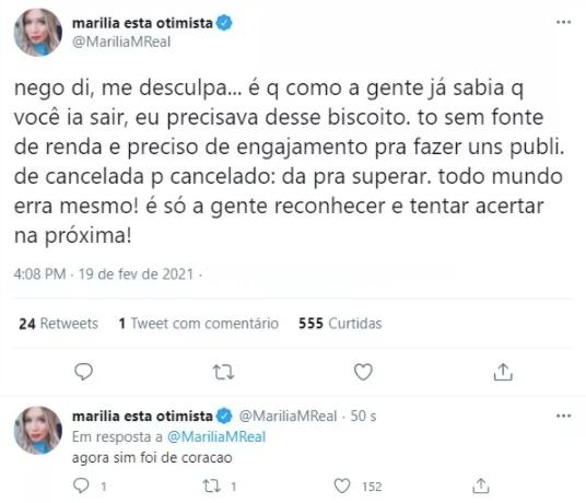 Marília Mendonça pede desculpas à Nego Di, após comentários contra o ex-bbb