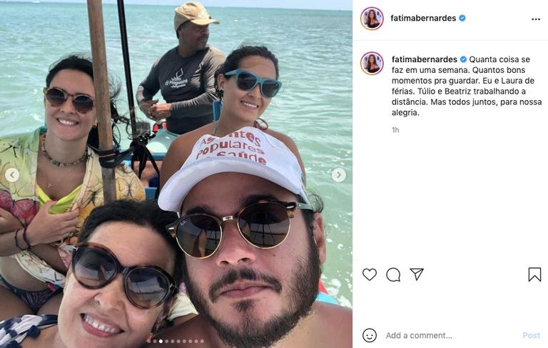 Fátima Bernardes compartilha registros de férias, em Pernambuco