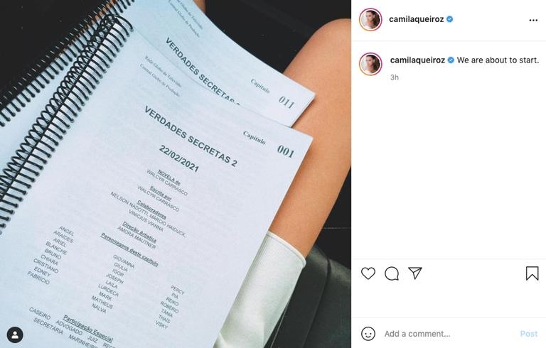 Camila Queiroz anima internautas com fotos do roteiro de 'Verdades Secretas 2'
