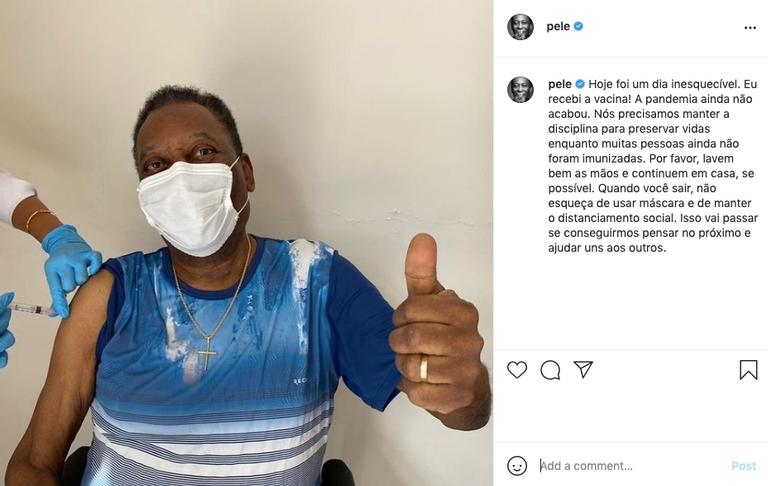 Pelé recebe primeira dose do imunizante contra o novo coronavírus
