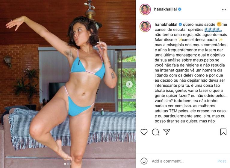 Hana Khalil rebate críticas sobre sua escolha em deixar axila peluda