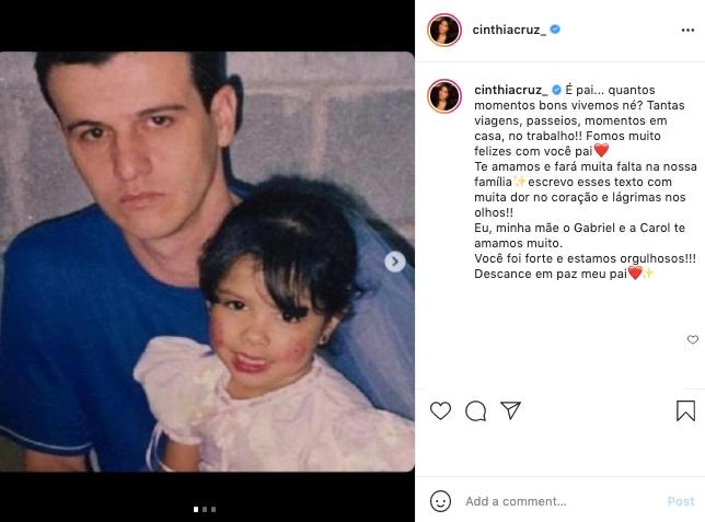 Cinthia Cruz se despede de pai, que morreu após 6 anos lutando contra câncer 