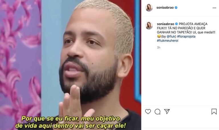 Sonia Abrão detona comportamento de Projota após ser indicado ao paredão