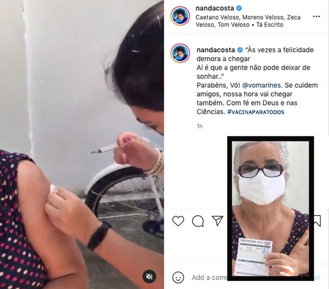 Nanda Costa celebra vacinação da vó conta a Covid-19