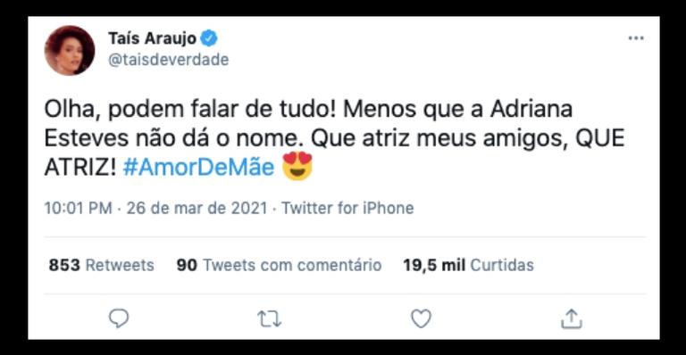 Taís Araujo se emociona com Adriana Esteves em 'Amor de Mãe'