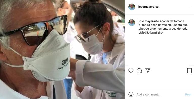 José Mayer é vacinado com primeira dose de imunizante contra Covid-19
