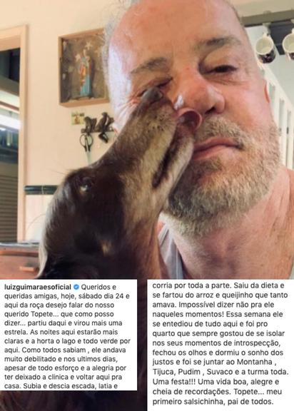 Luiz Fernando Guimarães se despede de Topete, seu cachorrinho de estimação
